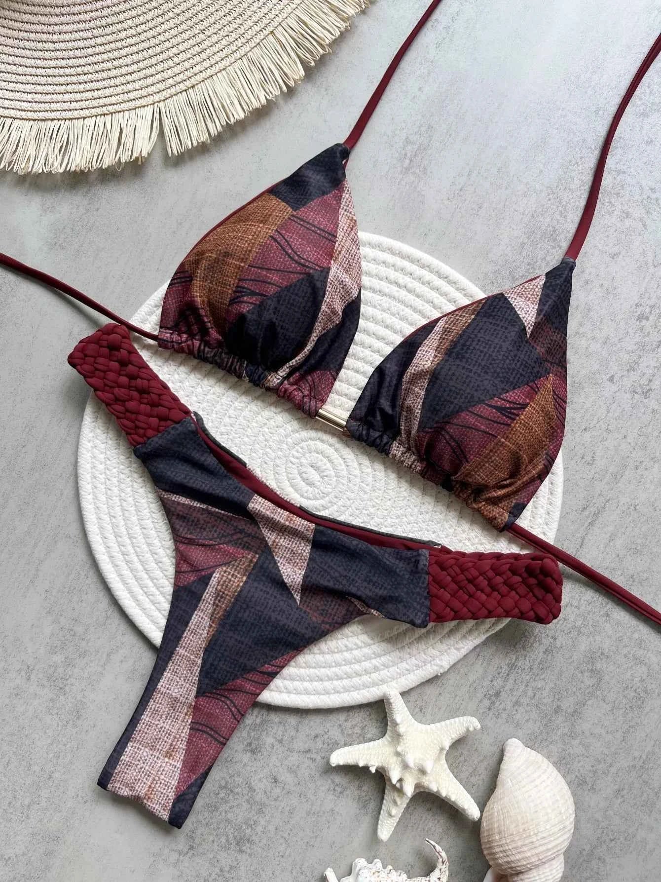 RUOTONSEPT Print Halter Mini Thong High Cut Bikini Female Swimsuit Women Swimwear Two-pieces Bikini set Bather Bathing Suit Swim