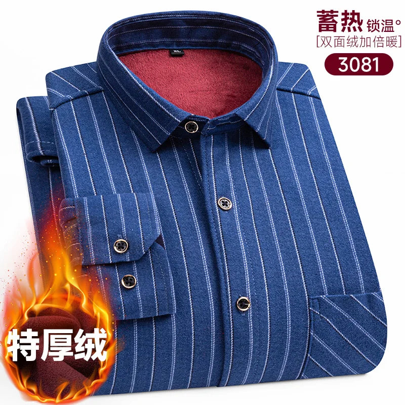 Men's long-sleeved shirt with fleece thickened warm autumn and winter plus size 8XL9XL slim casual plaid everything comfortable
