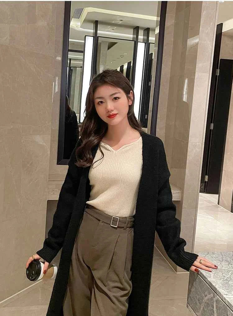 2026 Basic V-neck Chic  Autumn Winter Pullover Women Female Knitted Ribbed Sweater Slim Long Sleeve Badycon High Quality Sweater