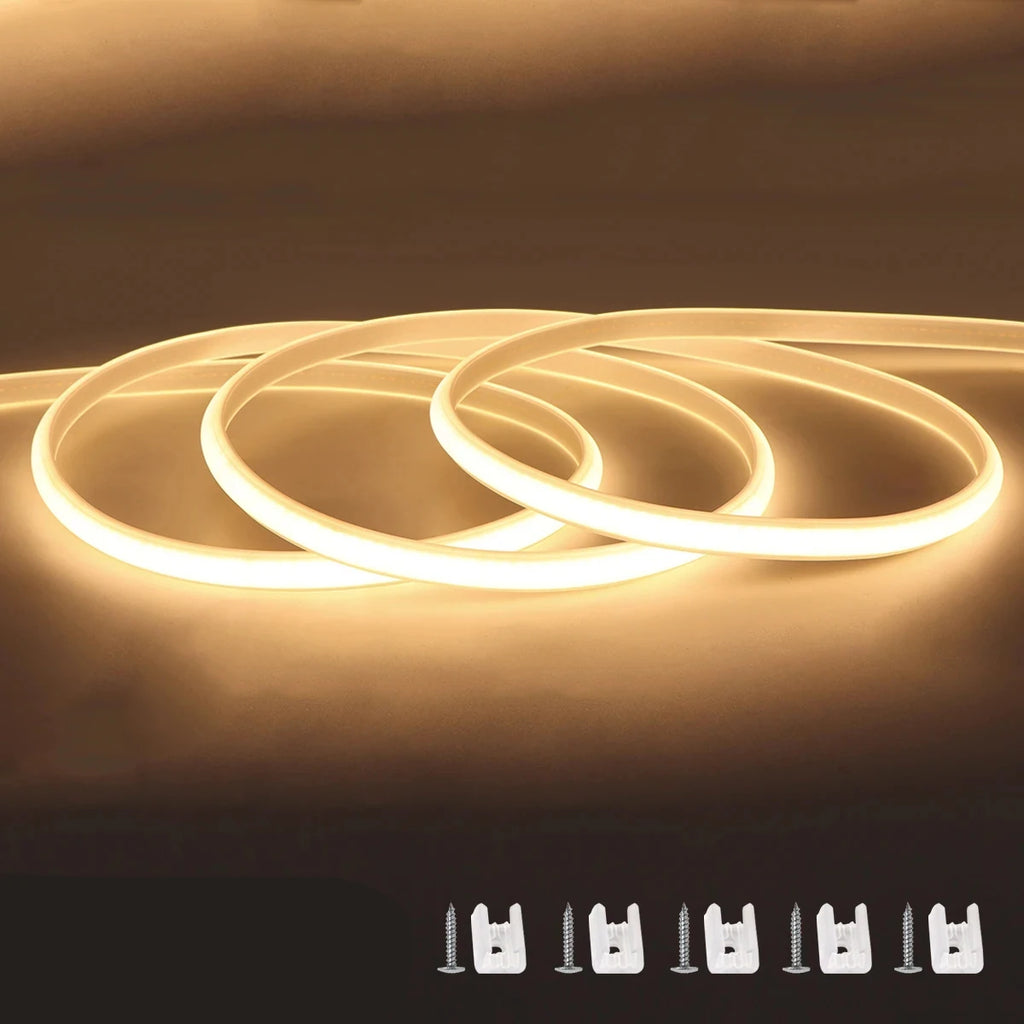 110V 220V Cob LED Strip Light Super Bright Waterproof with EU US Power Supply Switch 288 LEDS/m Warm/Neutral/White Outdoor Decor