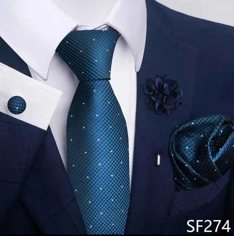 Luxury Mens Ties Floral Black Gold Ties Paisley NeckTie Pocket Square Cufflinks Brooch Set Men's Wedding Party Tie