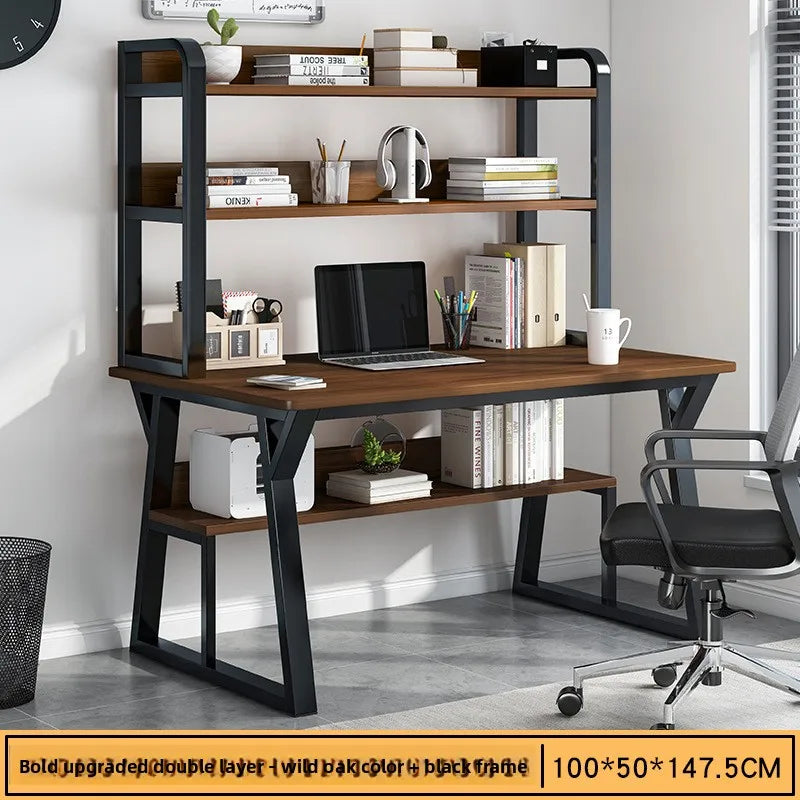 Stable Computer desk desktop desk bookshelf integrated writing desk household small apartment simple hole board desk