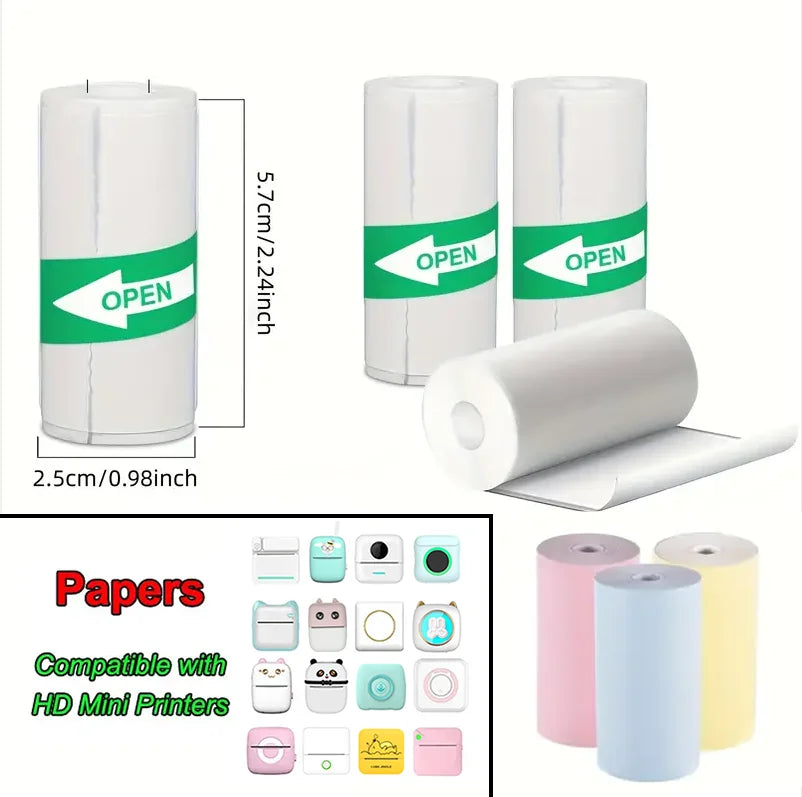 Mini Printer Thermal Paper Label Sticker Colorful Adhesive Self-adhesive Paper For Wireless Bluetooth Photo Inkless Printer 57mm
