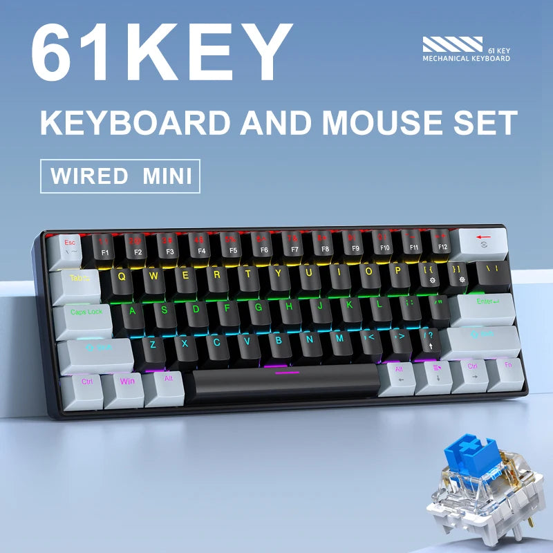 60% Mechanical Gaming Keyboard 61 Keys RGB Backlit