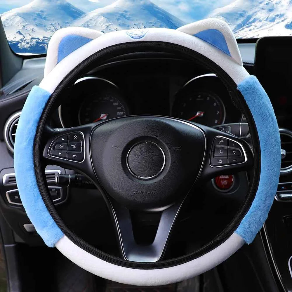 Cute Cartoon Plush Kitten Warm Car without Inner Ring Steering Wheel Cover Car Accessories Suitable for 14.5-15INCH