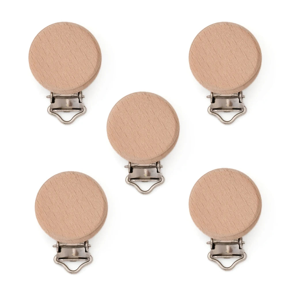 10Pcs Wooden Baby Pacifier Holder Metal Clip Beech Baby Pacifier Clips Chain Accessories Wooden Teether Toy BPA Free