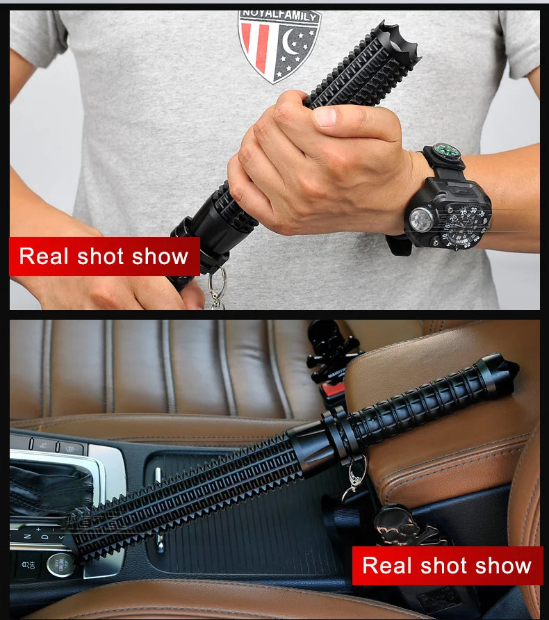 LED Defense Self-defense Flashlight Rechargeable Tactical Long Handle COB Baseball Torch Outdoor Window Breaker Hammer Emergency