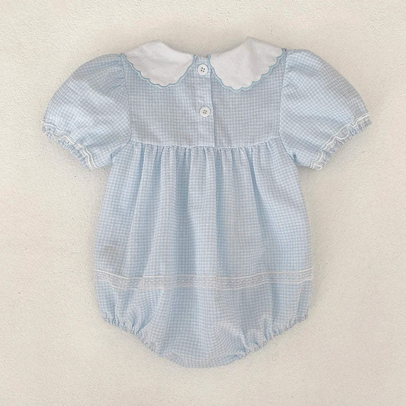 2026 Summer Baby Girl Embroidered Collar Bodysuits 0-24M Baby Girl Romper Newborn Short Sleeved Baby Girl Yellow Jumpsuit