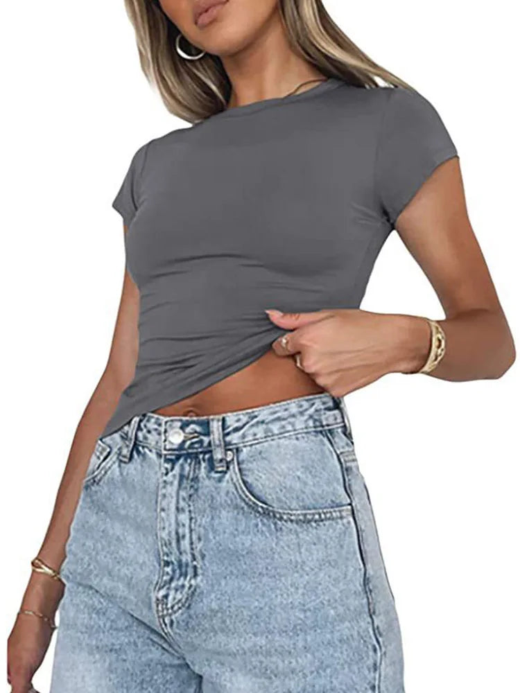 y2k Clothes crop tops Summer 2024 Vintage Harajuku T-shirts Solid Color Aesthetic Clothing Women Tube Tops