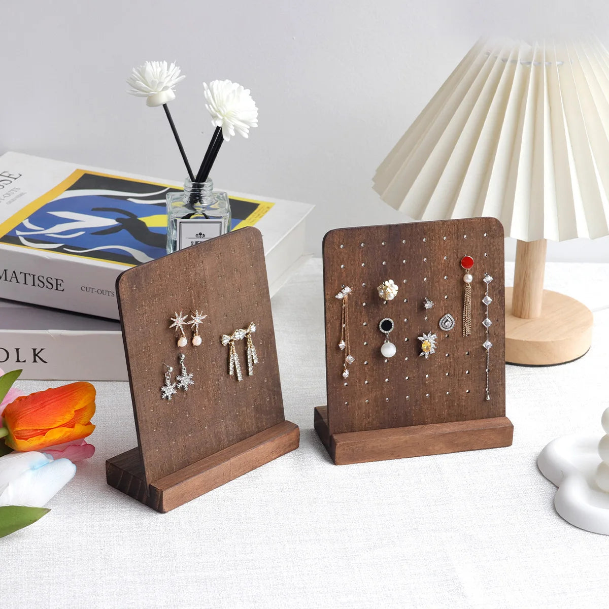 72 Holes Earring Holder Wood Earring Stands with Base Earring Hanger Board Stud Earring Stand Organizer Jewelry Rack Display