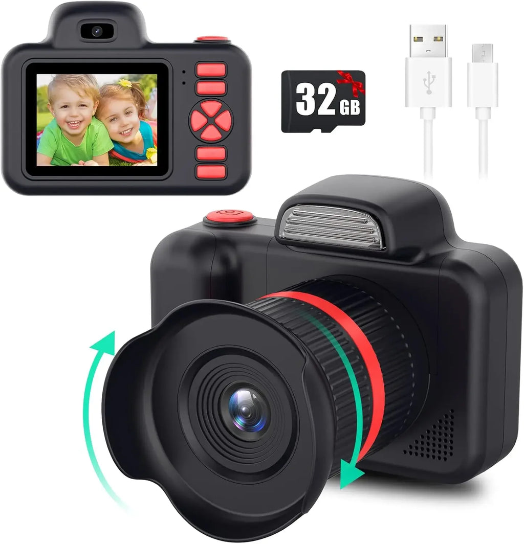 Kids Camera Toys Flash 1080P Photo Video Mini Camera 2.0 Inch Screen Long Lens Zoom Child Digital Camera Birthday Festvial Gifts