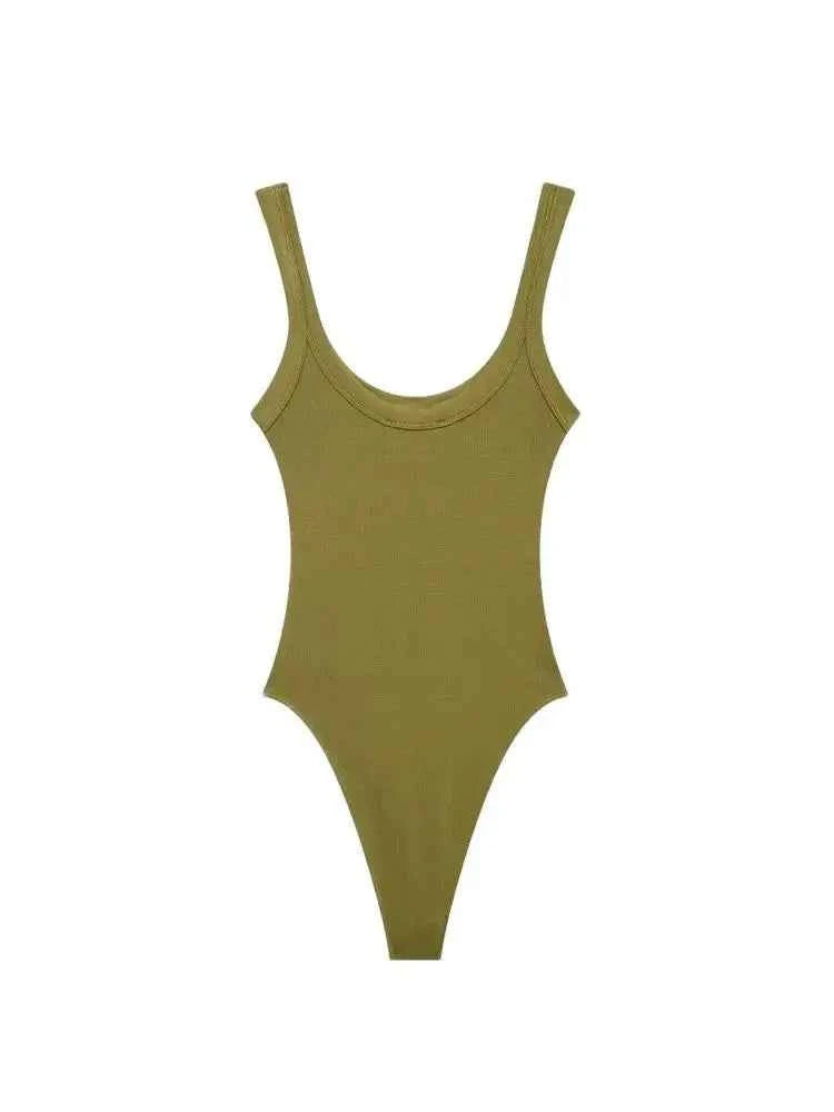 Skinny Ribbed Bodysuits for Women, O Neck, Straps, Snap-Button, Female Playsuits, Sexy Fashion