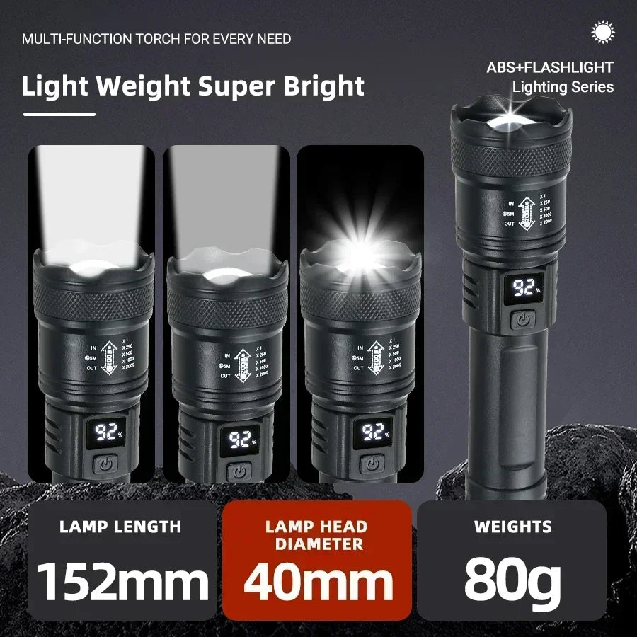 3000000LM Super Bright Flashlight Built-in Battery Rechargeable LED Flashlights High Power Torch Lamp for Camping Lantern