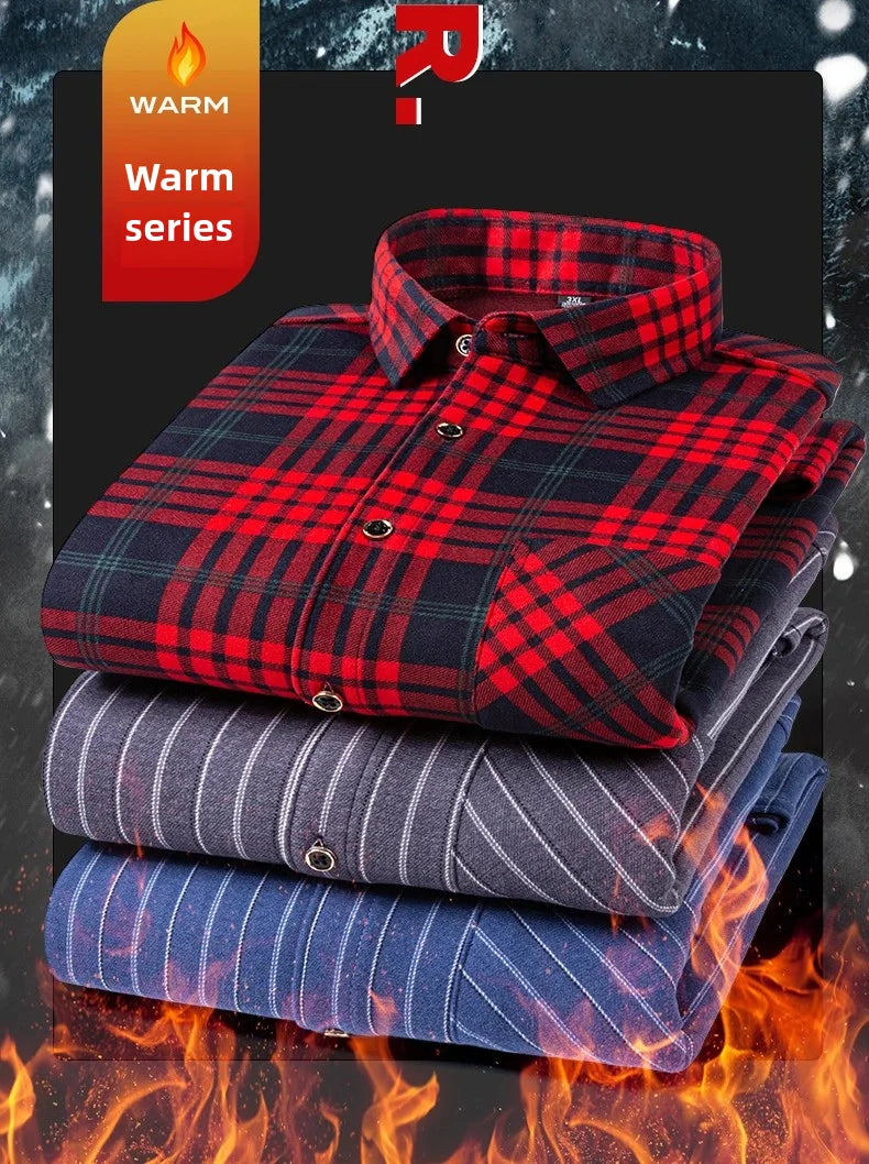 Men's long-sleeved shirt with fleece thickened warm autumn and winter plus size 8XL9XL slim casual plaid everything comfortable