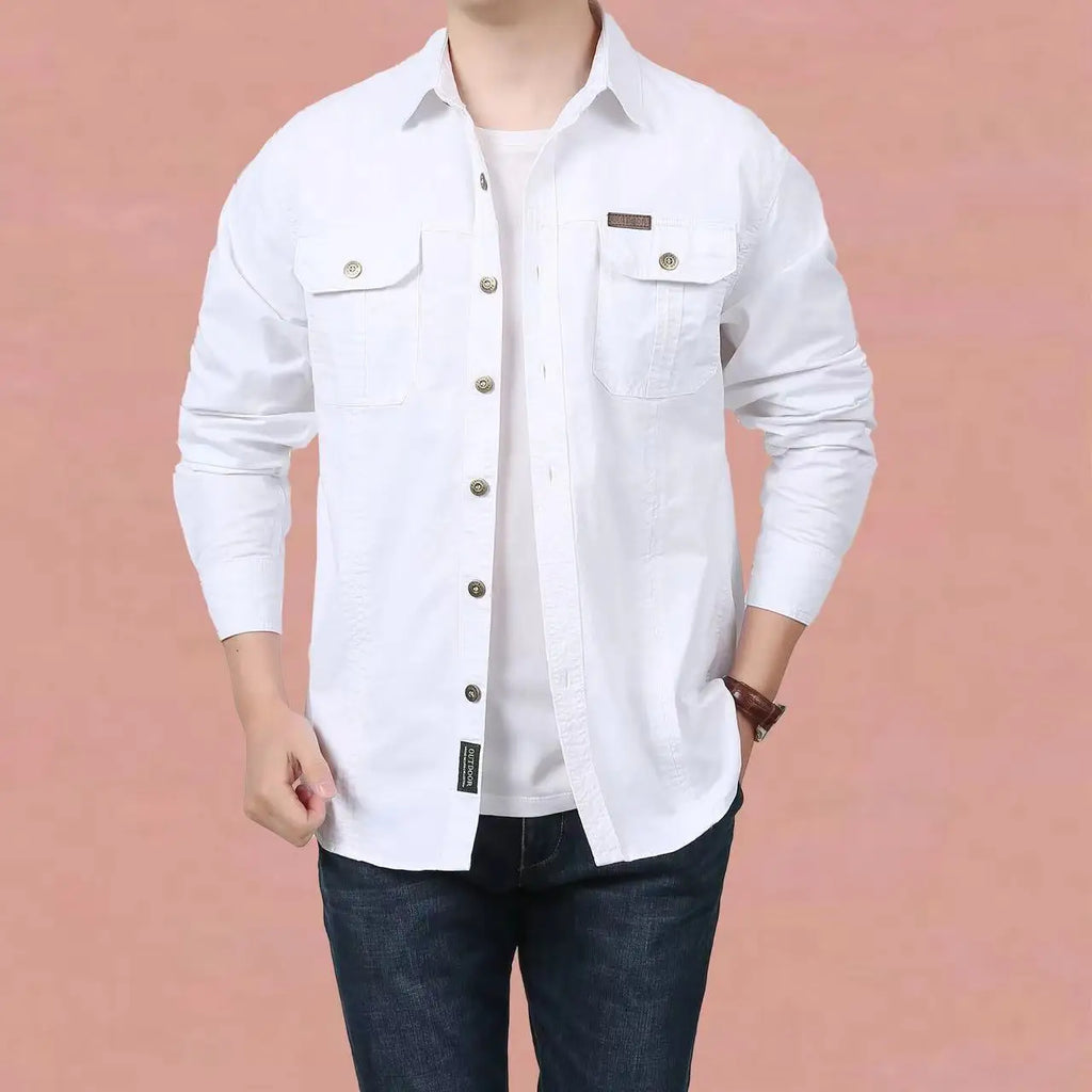 Pure Cotton Men's Shirt Men Oversized Loose Long Sleeve Cargo Shirts Men Clothing High Quality Solid Plus Size Casual Shirt 6XL
