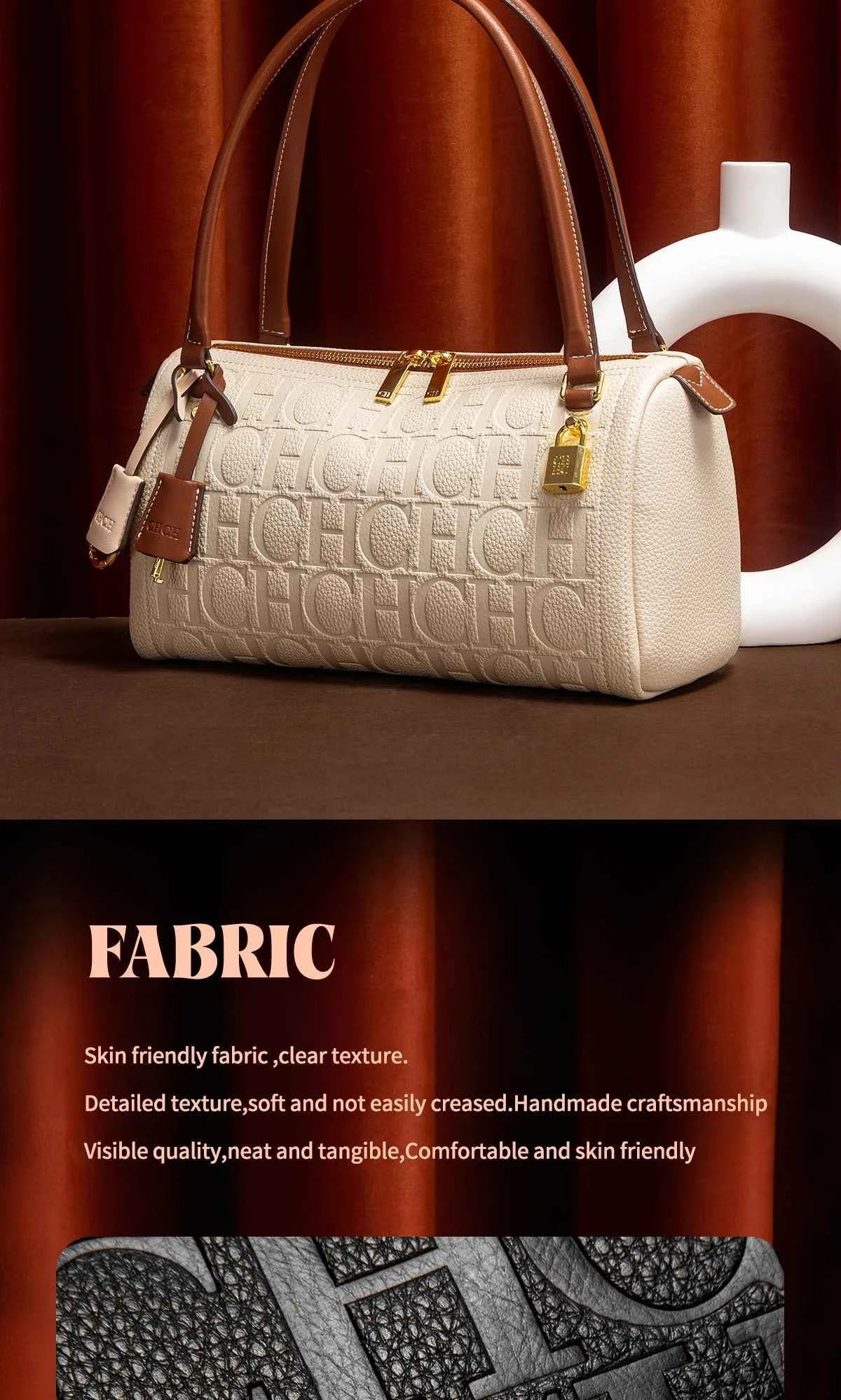 C-H Women's Boston Bag Autumn Winter New Collection Letter Design Texture Shoulder Bags