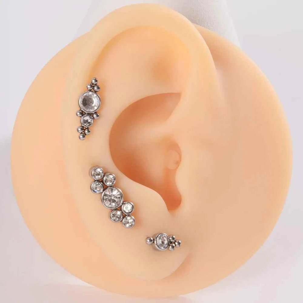 1PC Surgical Steel  Silver Color Labret Flat Base Ear Studs Crystal Cluster Helix Tragus Cartilage Piercing Jewelry 16G