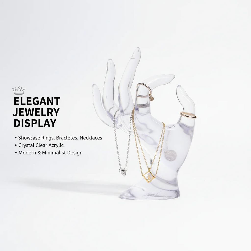 Artistic Hand-Shaped Ring Display Stand - Multi-Functional Plastic Jewelry Organizer for Rings, Bracelets & Necklaces