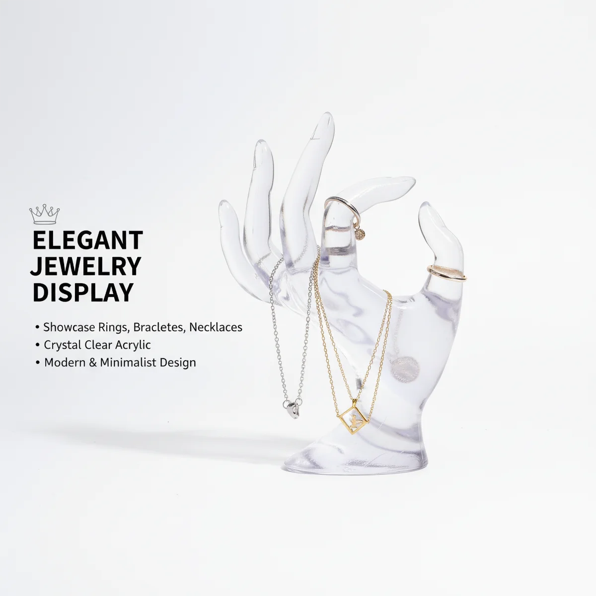 Artistic Hand-Shaped Ring Display Stand - Multi-Functional Plastic Jewelry Organizer for Rings, Bracelets & Necklaces