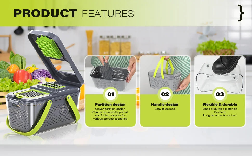 22 In 1 Multifunction Vegetable Chopper Mandoline Slicer Onion Dicer Food Grater With Drain Basket Container Kitchen Accessories