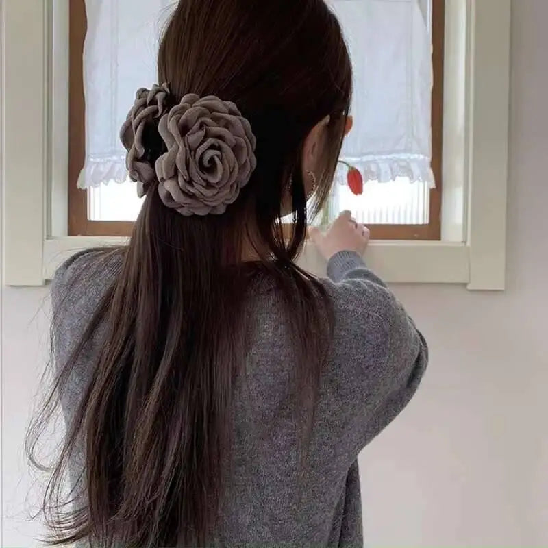 9cm Large Flower Hair Barrettes French Crab Claw For Women Hair Accessories Korean Back Of Head Shark Clip Girls Gifts