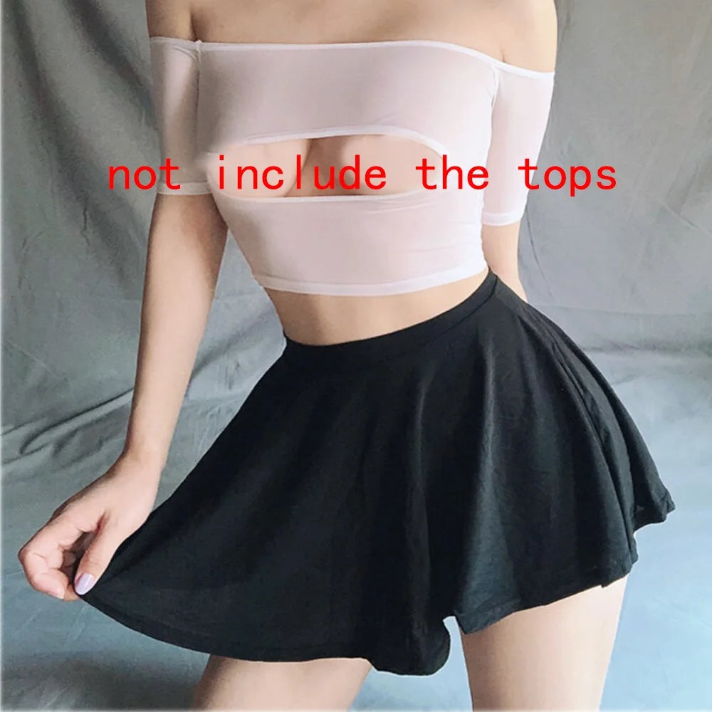 Sexy Skirt Solid Color Ice Silk Lotus Leaf Pendulum Transparent Nightclub Party Mini Skirts Womens Jupe Femme Faldas Korean