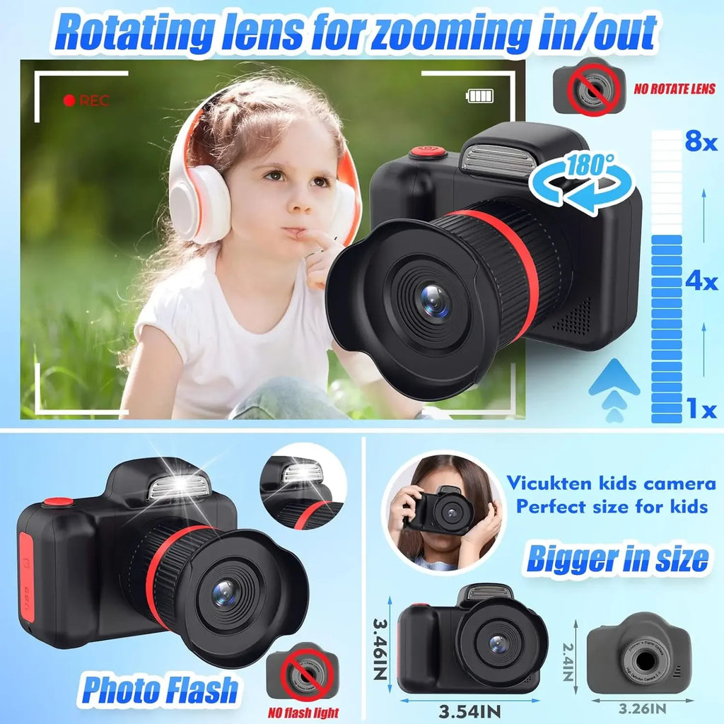 Kids Camera Toys Flash 1080P Photo Video Mini Camera 2.0 Inch Screen Long Lens Zoom Child Digital Camera Birthday Festvial Gifts