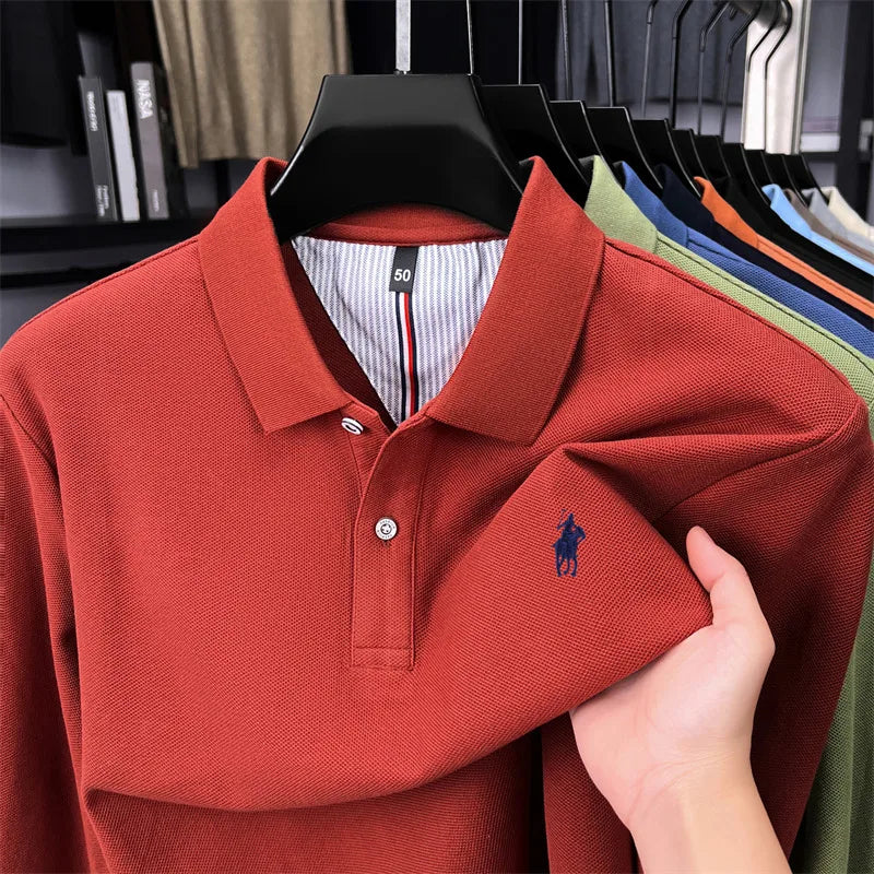 100% cotton high-end brand long sleeve polo shirt new Paul pony embroidery luxury comfort men's business leisure lapel T-shirt