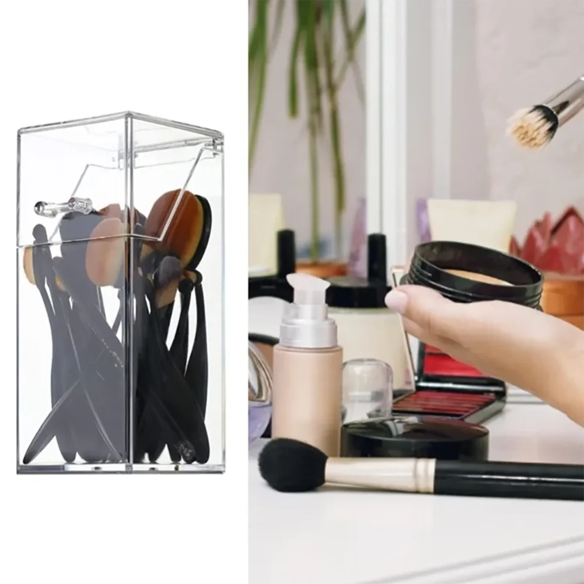 Makeup Brush Storage Box Simple and Transparent Multifunctional Makeup Brush Storage Rack Simple Durable and Practical