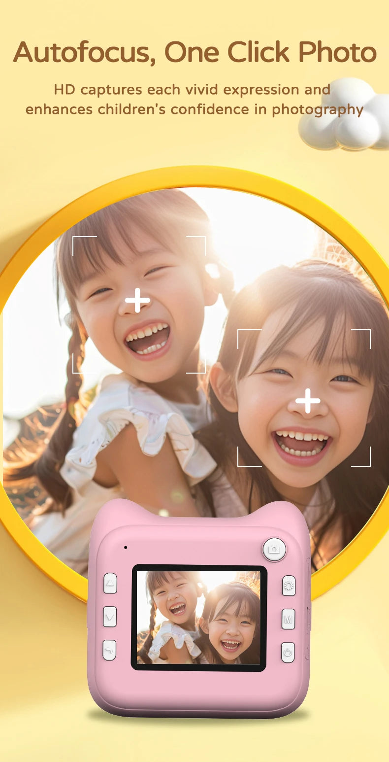 Kids Photo Camera Printer Mini Thermal Print Camera Children Digital Video Camera Toy Gifts for 4-12 Years Kids Girls Boys