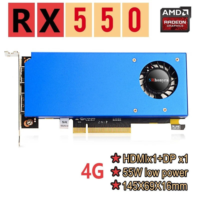 SRhonyra Low Profile Graphics Card 4GB GT730 RX550 GT1030 GTX1050 GTX1050Ti Half Height PCIe Video Card For SFF Thin ITX HTPC