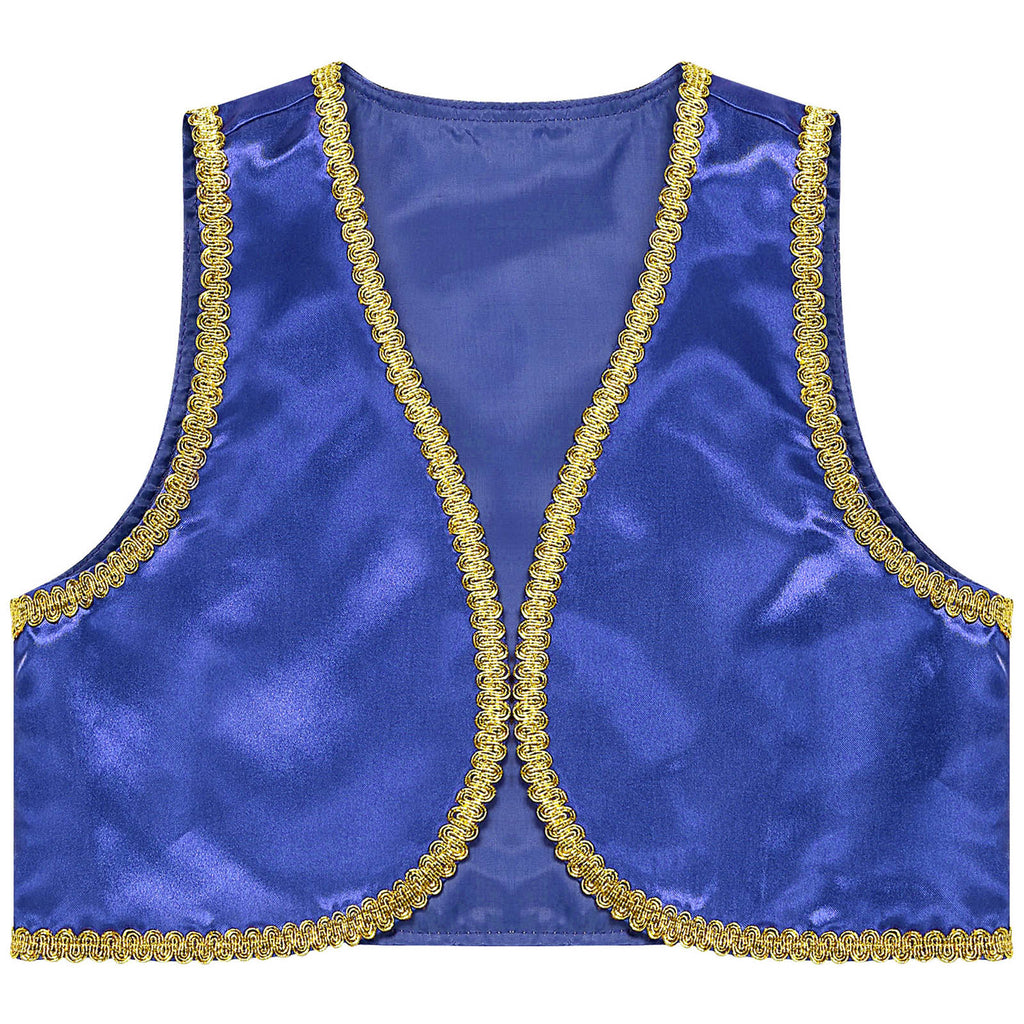 Children Boys Arabian Prince Costume Genies Vest Open Front Golden Genies Waistcoat for Party Halloween Cosplay Fancy Dress Up