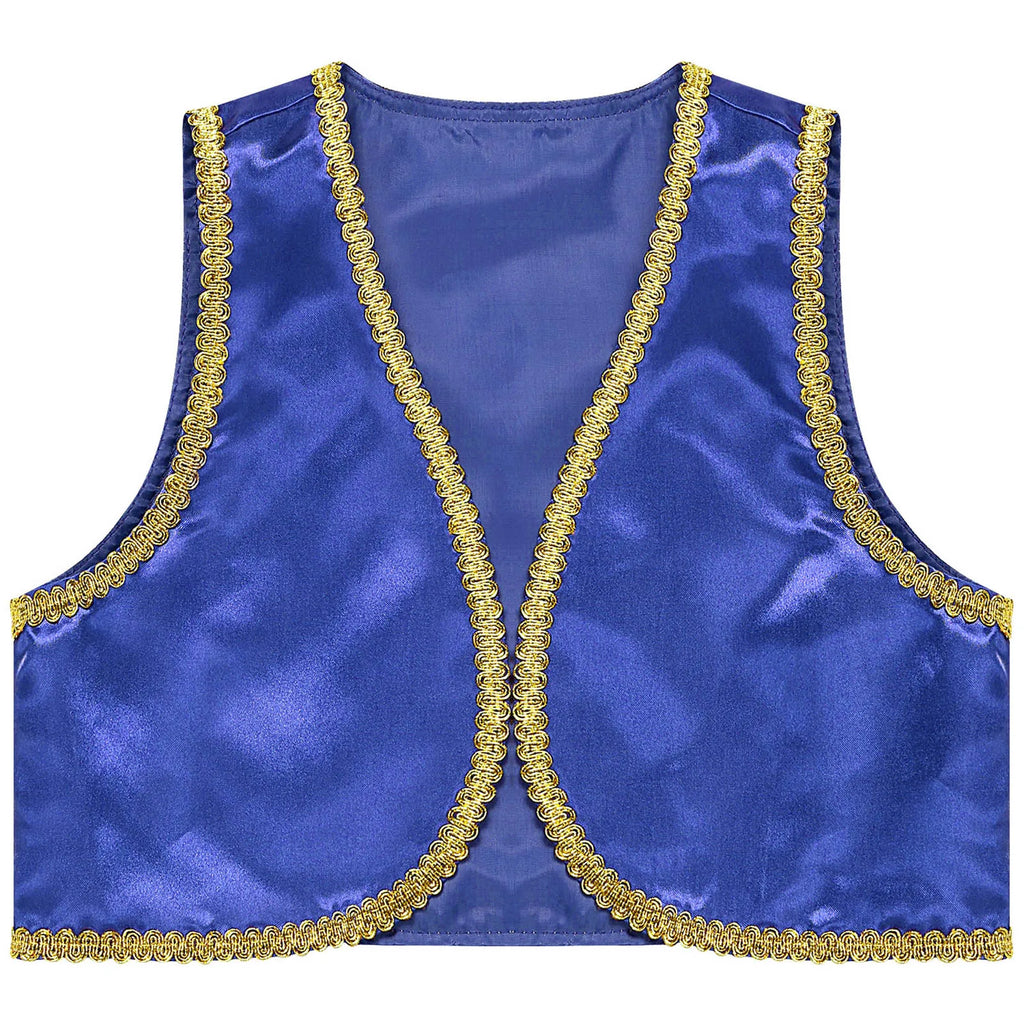Children Boys Arabian Prince Costume Genies Vest Open Front Golden Genies Waistcoat for Party Halloween Cosplay Fancy Dress Up