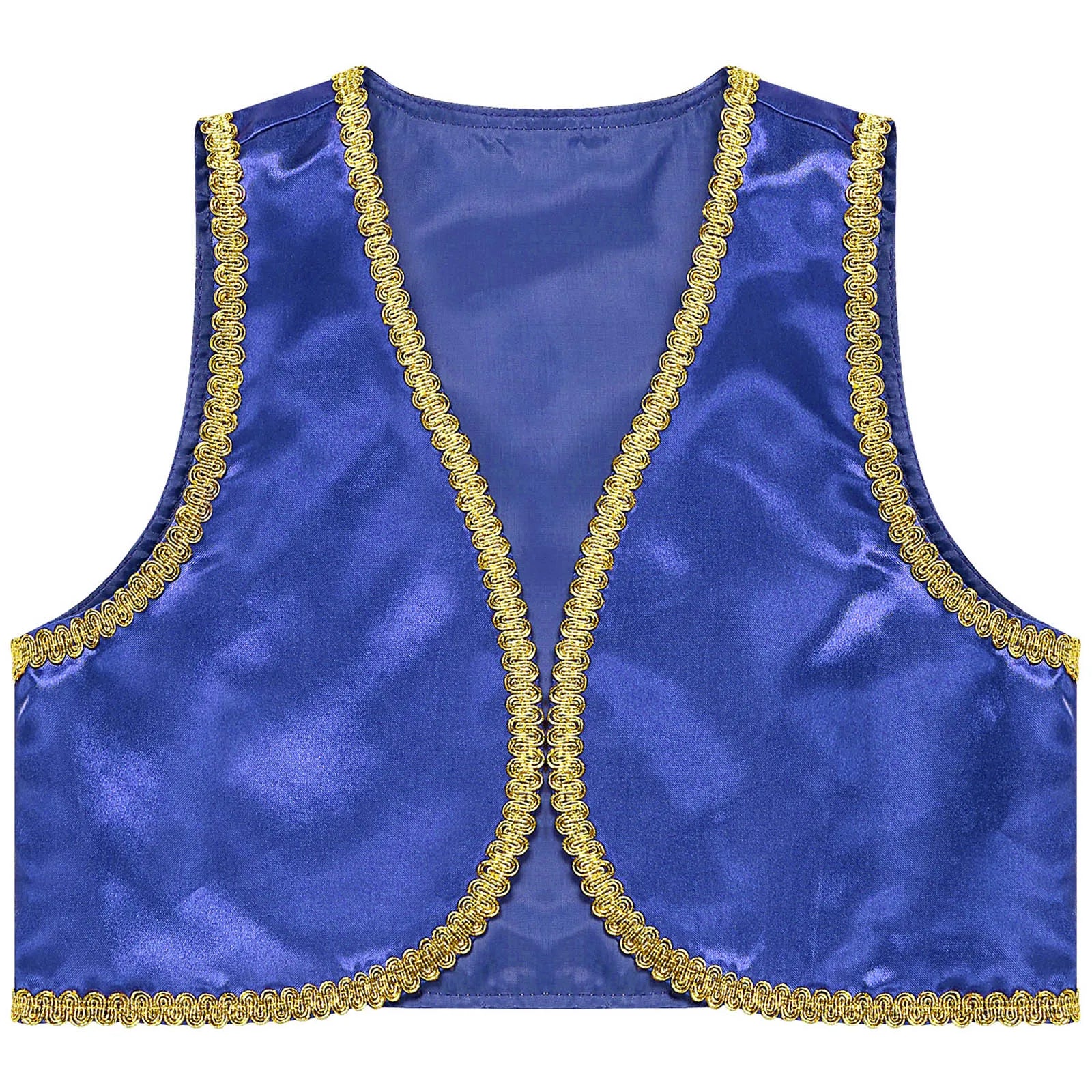 Children Boys Arabian Prince Costume Genies Vest Open Front Golden Genies Waistcoat for Party Halloween Cosplay Fancy Dress Up