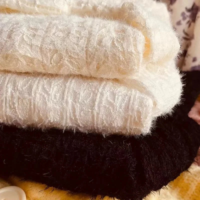 Lace Half Turtleneck Knitted Sweater Women Fall Winter Thick Warm Long Sleeve Pullover Korean Chic Slim Hollow Out Jumper New