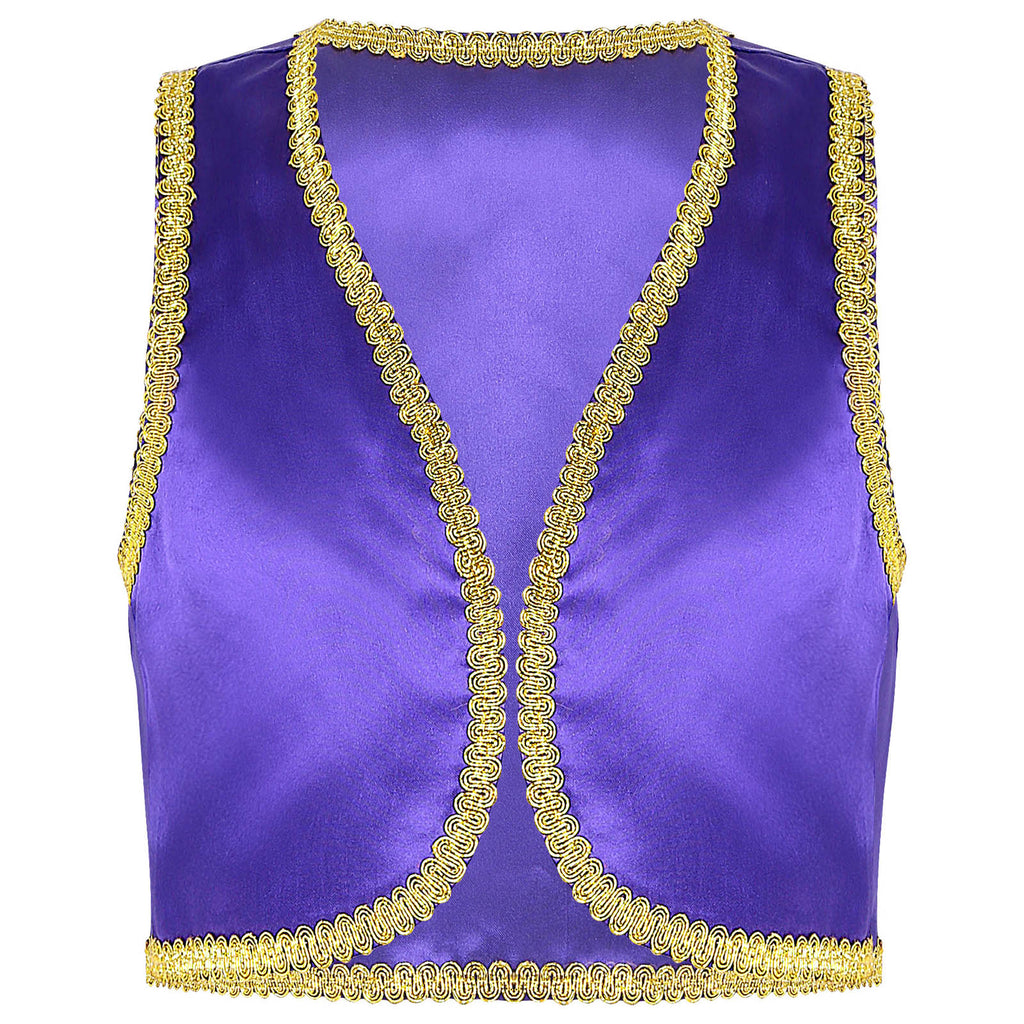 Children Boys Arabian Prince Costume Genies Vest Open Front Golden Genies Waistcoat for Party Halloween Cosplay Fancy Dress Up