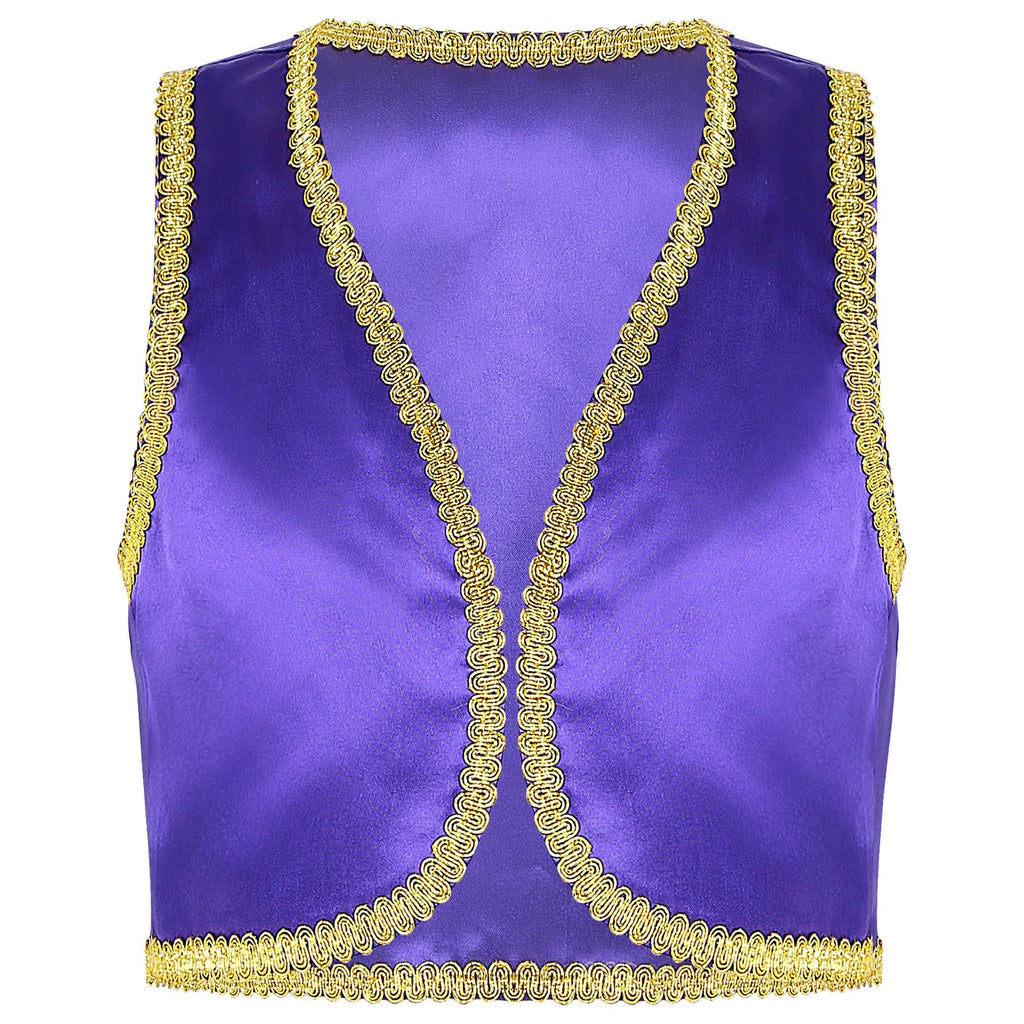 Children Boys Arabian Prince Costume Genies Vest Open Front Golden Genies Waistcoat for Party Halloween Cosplay Fancy Dress Up