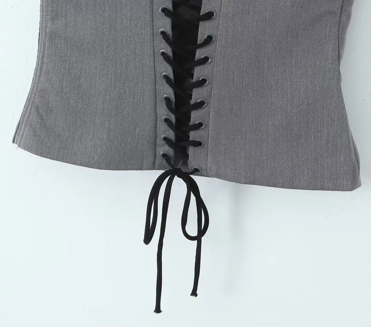 YENKYE Y2K Women Lace Up Bandage Back Gray Crop Top Short Sleeve Square Neck Ladies Sexy Chic Tops