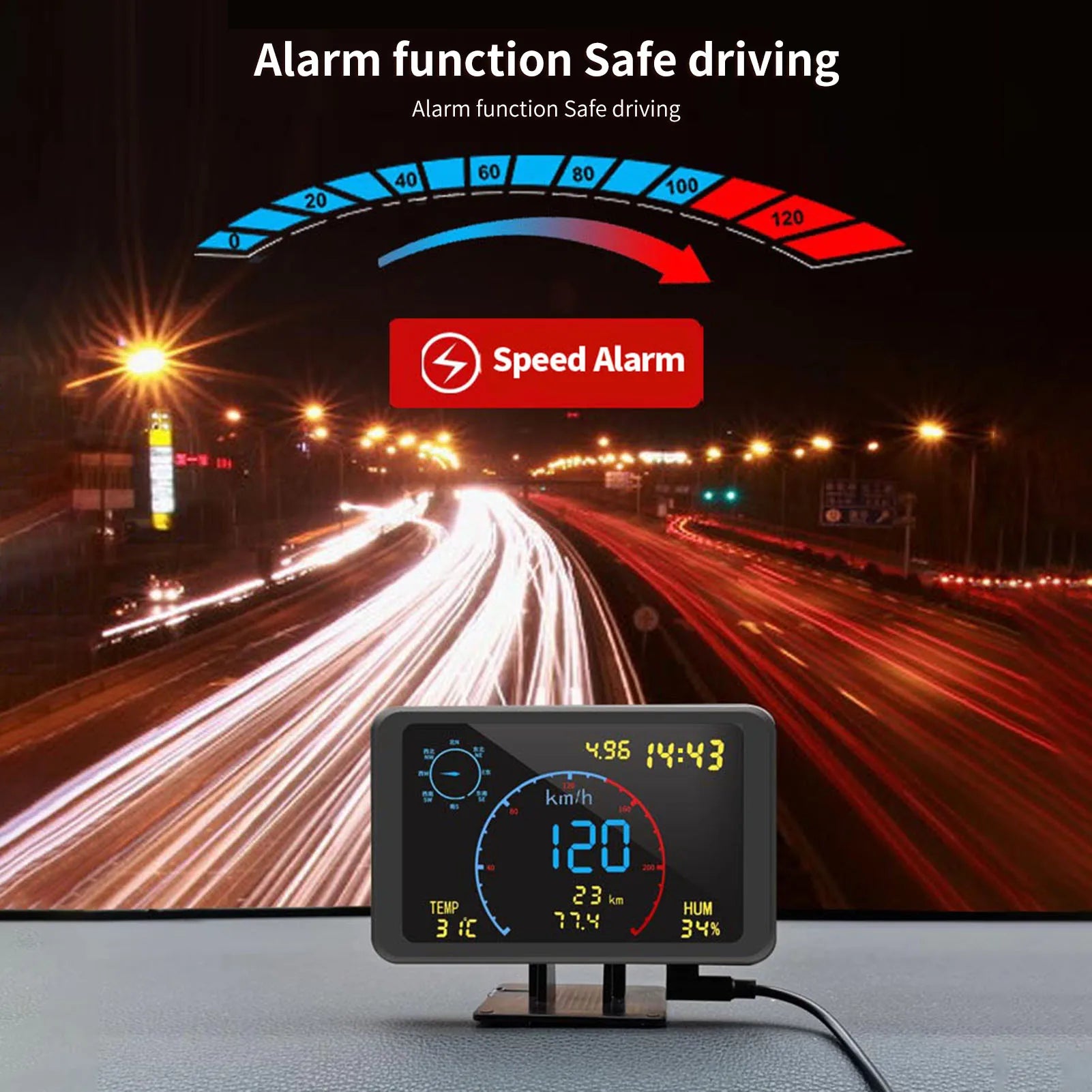 Digital GPS Speedometer Odometer 4.7 inch LCD Display HUD Display with Over Speeding Alarm head up display for All 5-24V Vehicle