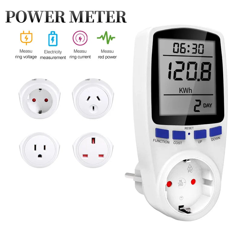 Digital Power Meter AC 220V LCD Wattmeter Socket Wattage Kwh Energy Meter EU UK US AU Plug Measuring Outlet Power Analyzer