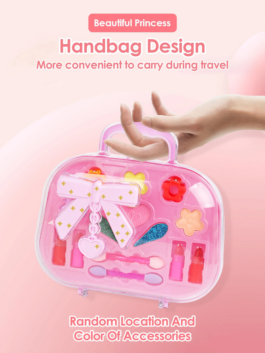 Kids Beauty Makeup Kit for Girls, Little Handbag Make-up Toys Princess Washable Pretend Play Cosmetic Set Toys Birthday Gifts