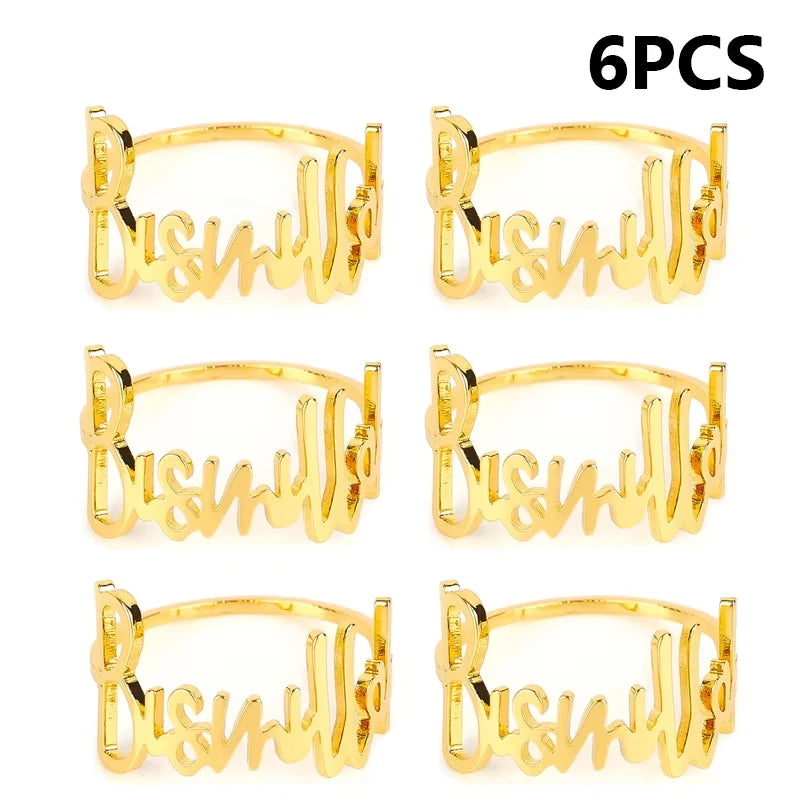 6Pcs Bismillah Napkin Rings Eid Mubarak Muslim Islamic Ramadan Kareem Alloy Napkin Buckle Wedding Dinner Table Decorations