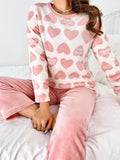 Thick and Warm Winter Flannel Sleepwear Soft Long Sleeved Pants Women's Pyjamas Set Heart-Shaped Pattern Student Nightwear