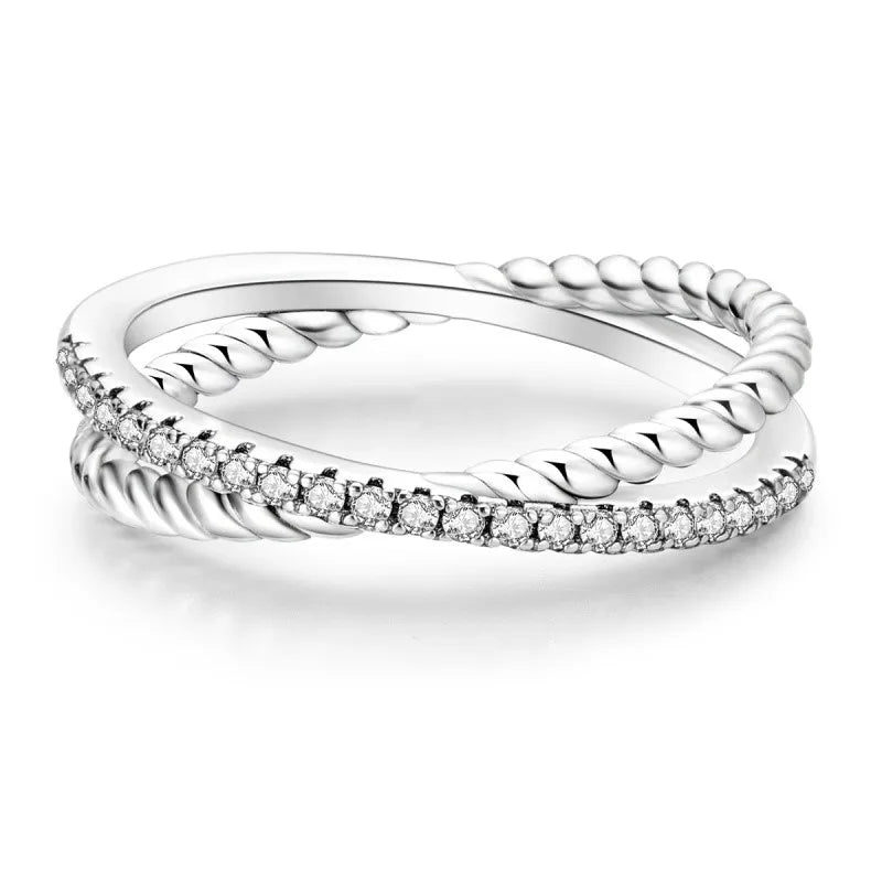 MISEFF Real 925 Sterling Silver Double Rings Simple Color Zircon Rings For Wedding Engagement Birthday Silver Jewelry Gift