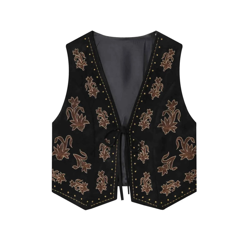 ZERAINS Autumn new women's clothing European and American style bead embroidery suede texture effect vest