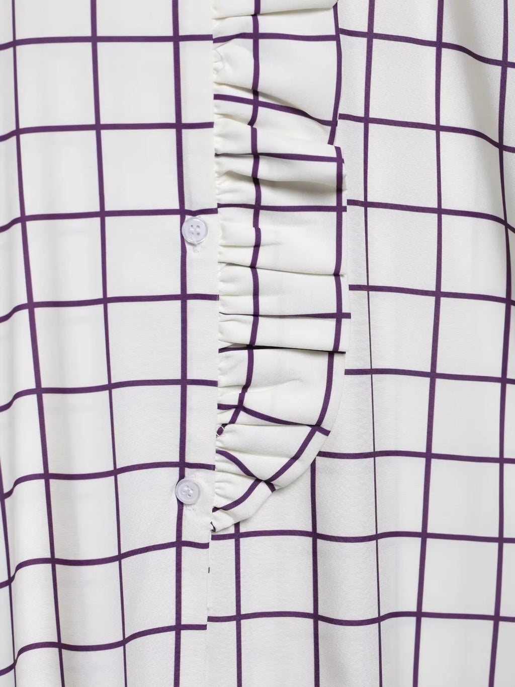 Sweet Women Ruffles Plaid Purple Shirts 2025 Fashion Ladies Casual Stand Collar Blouses for Party Female Elegant Tops Clothes