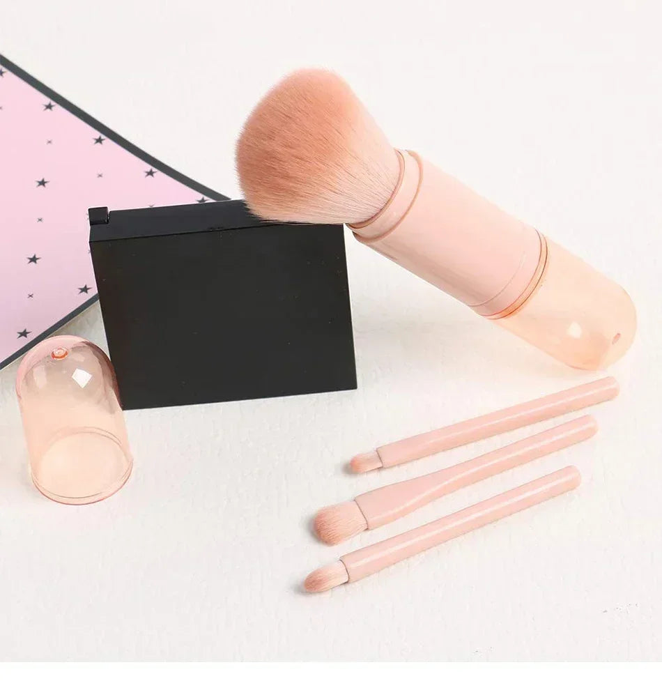 4in1 Makeup Brushes Set, Retractable Blush Brush + 3 Small Eyeshadow Brushes, Compact Portable for On-the-Go Touch-Up