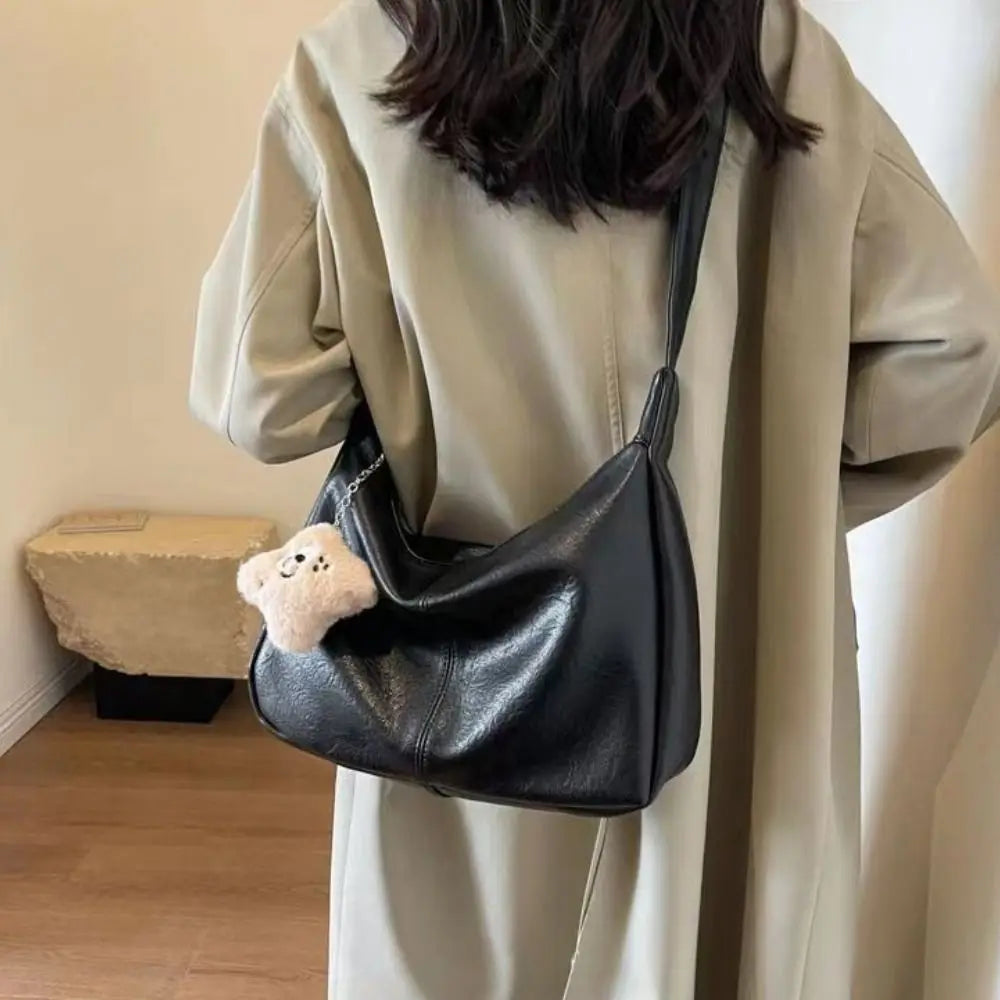 Trendy Slouchy Shoulder Bag for Women PU Leather Large Capacity Underarm Bag Retro Ladies Hobo Tote Bag