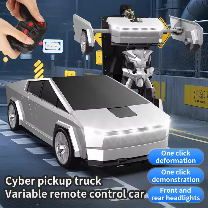 2.4GHz Cyber Pickup Remote Control Robot Car Toy One Click Transformation with LED Light 360° Rotation Drift Mode Children's Gi