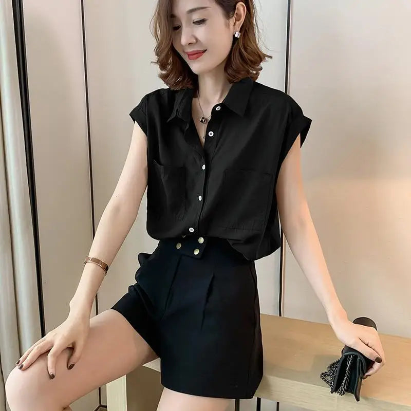 Korean Style Particular Beautiful  Blouses  Tops for Woman Youth Short Sleeve Floral Fashion Sexy Tunic Black Satin Shirt Woman
